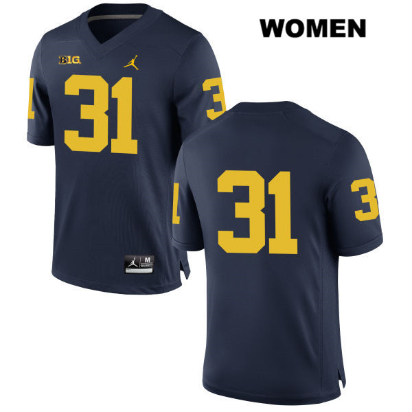 Women's NCAA Michigan Wolverines Jack Young #31 No Name Navy Jordan Brand Authentic Stitched Football College Jersey SK25F04BG